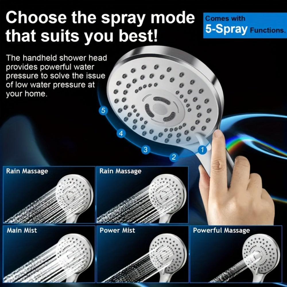 High Pressure Shower Head Combo with Handheld Shower Wall Mounted 9 Spray Settings Rainfall Shower System Adjustable Angle Leakproof with Hose for Modern Bathroom Chrome Matte Black
