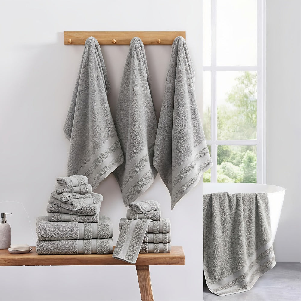 Luxury Towel Set 12 or 24 Piece Hotel Quality Cotton - Highly Absorbent Quick Dry Thick Bath Towels Hand Towels Washcloths | 7 Colors | Hotel Spa Gym Home Bathroom Essentials Gift Set