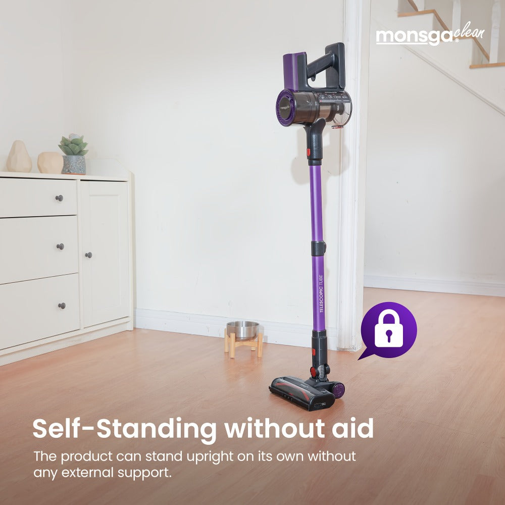 Cordless Vacuum Cleaner 46KPA Powerful Suction Lightweight Detachable Battery Anti-Tangle V-Shaped Brush 6-Stage Filtration 1.8L Dust Cup for Hard Floor Carpet Pet Hair Home