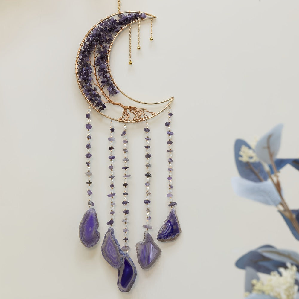 Dreamcatcher Moon Suncatcher Wall Hanging ¨C Handmade Boho Wind Chime Pendant for Indoor Outdoor Garden, Courtyard & Party Decor ¨C Christmas & Birthday Gift