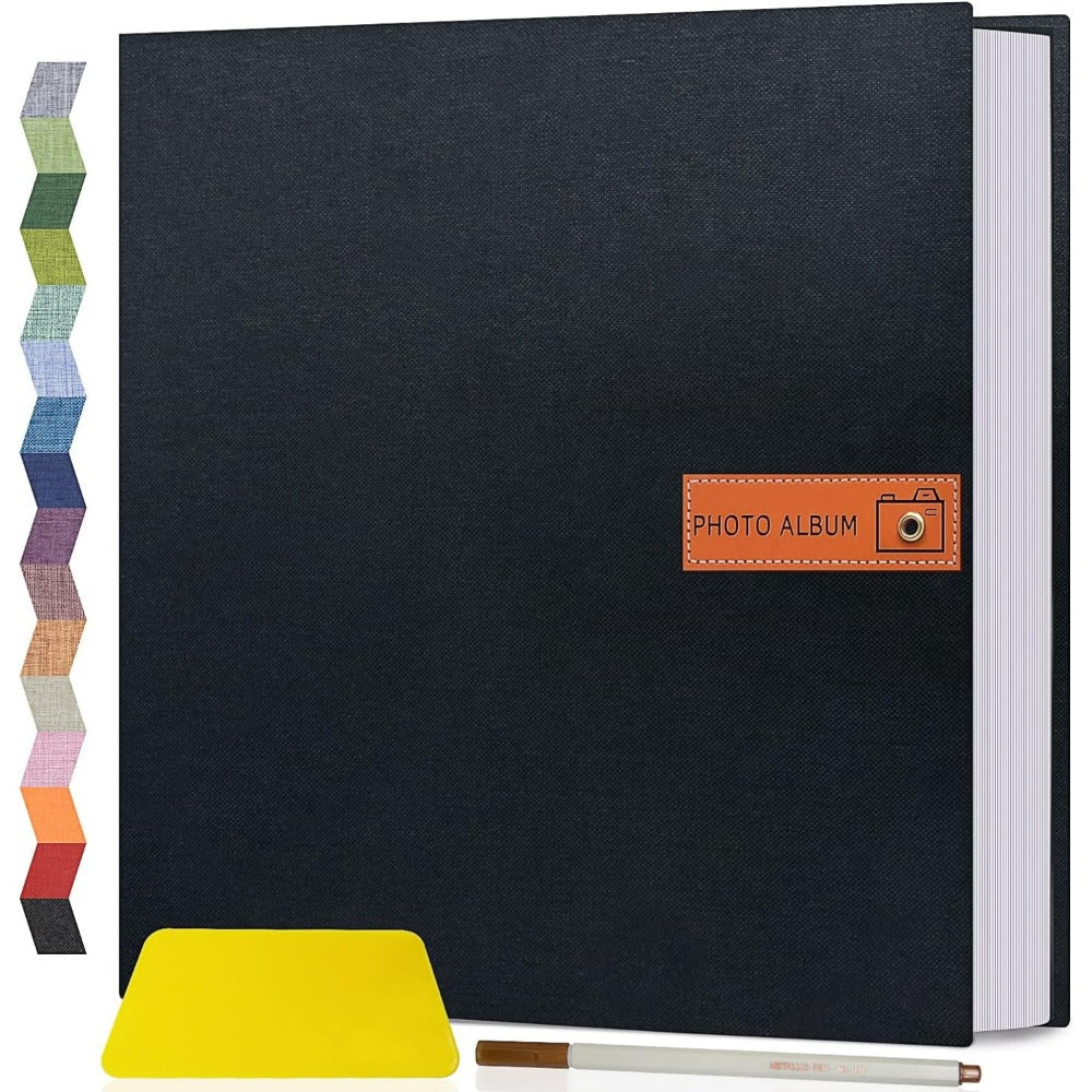 Self Adhesive Photo Album Scrapbook ¨C Large Linen Cover Memory Book for 4x6 5x7 8x10 Photos, DIY Picture Book with Metal Pen, Gift for Mom, Baby, Wedding, Valentine's Day & Mother's Day, 40 & 60 Pages