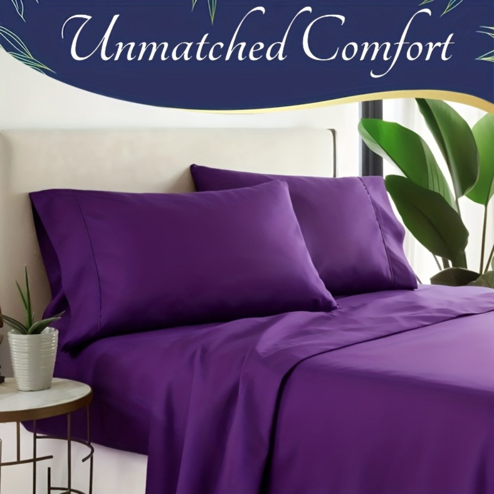 Bamboo Cooling Fitted Sheet Set 2300TC Deep Pocket All Season Bed Sheets | Ultra Soft Breathable Shrink-Resistant Flat Sheet Pillowcases Multiple Colors