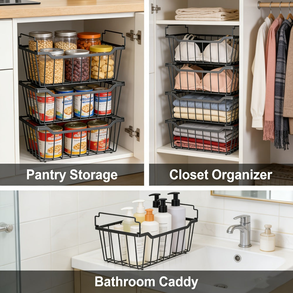 Freezer Organizer Bins Stackable with Foldable Handle - Chest Freezer Storage Baskets Rack, Space Saving Refrigerator Organizer Bins, 4 or 8 Pack