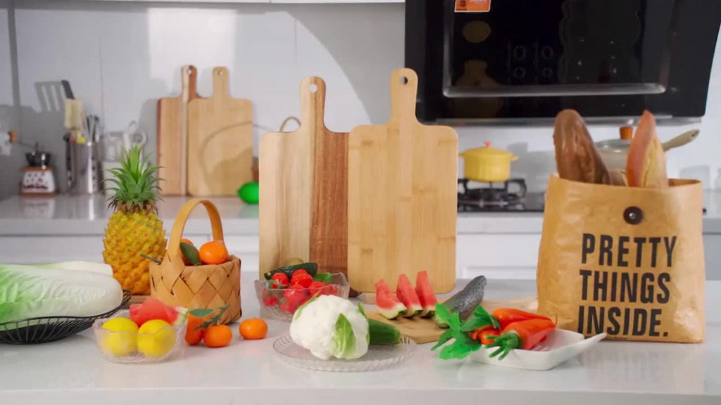 Acacia Wood Cutting Board Set with Handle ¨C Large 15.7x7.8 Inch Kitchen Chopping Boards for Vegetables, Meat & Cheese, Dishwasher Safe, Durable Food Prep Board for Home Chefs, 5-Pack or 10-Pack
