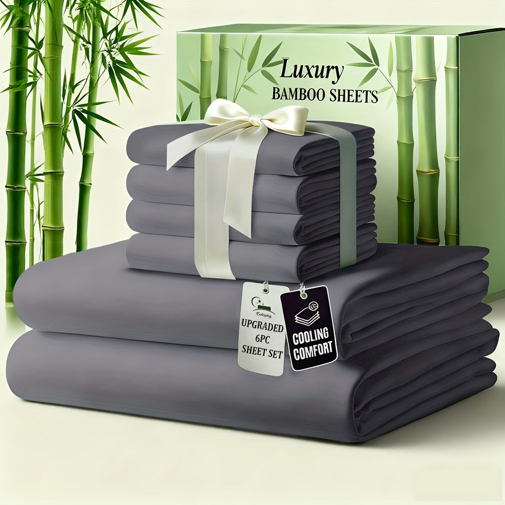 Bamboo Bed Sheet Set 6-Piece Cooling Soft Bedding with Deep Pocket Fitted Sheet - Viscose Derived from Bamboo Sheets Twin Full Queen King Size Breathable Wrinkle-Resistant Luxury Bedding Set
