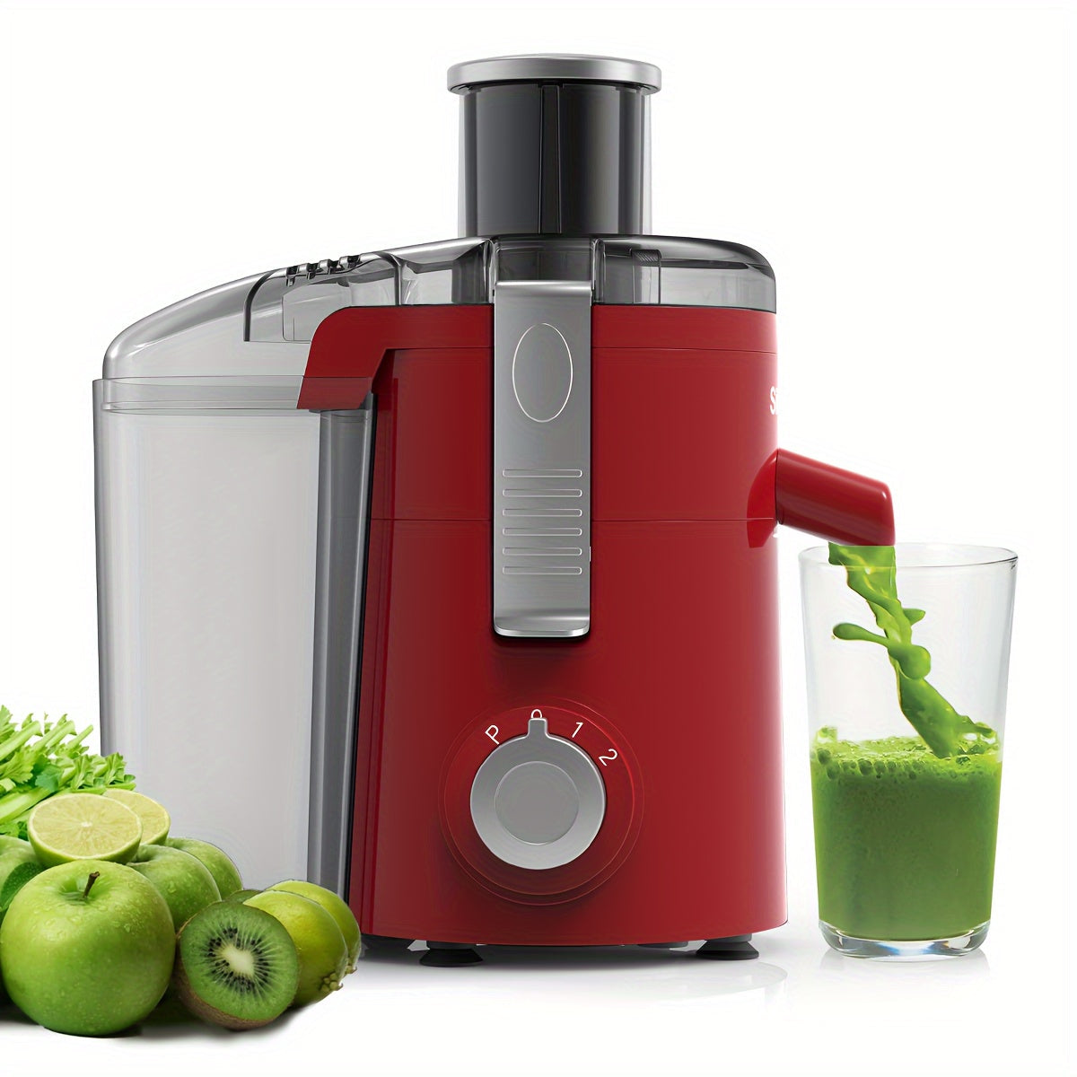 Centrifugal Juicer Wide Feed Chute - 2-Speed Juice Extractor for Fruits & Vegetables, Fast Juicing Machine, Easy to Clean, Compact Design for Home Kitchen, Red