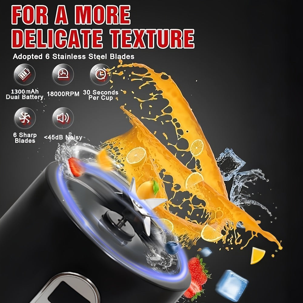 Portable Smoothie Blender USB-C Fast Charge 6-Blade Stainless Steel ¨C Digital Timer Battery Display High-Speed Ice Crush No-Spill Lid | Protein Shake Gym Travel Blender in Black Pink White