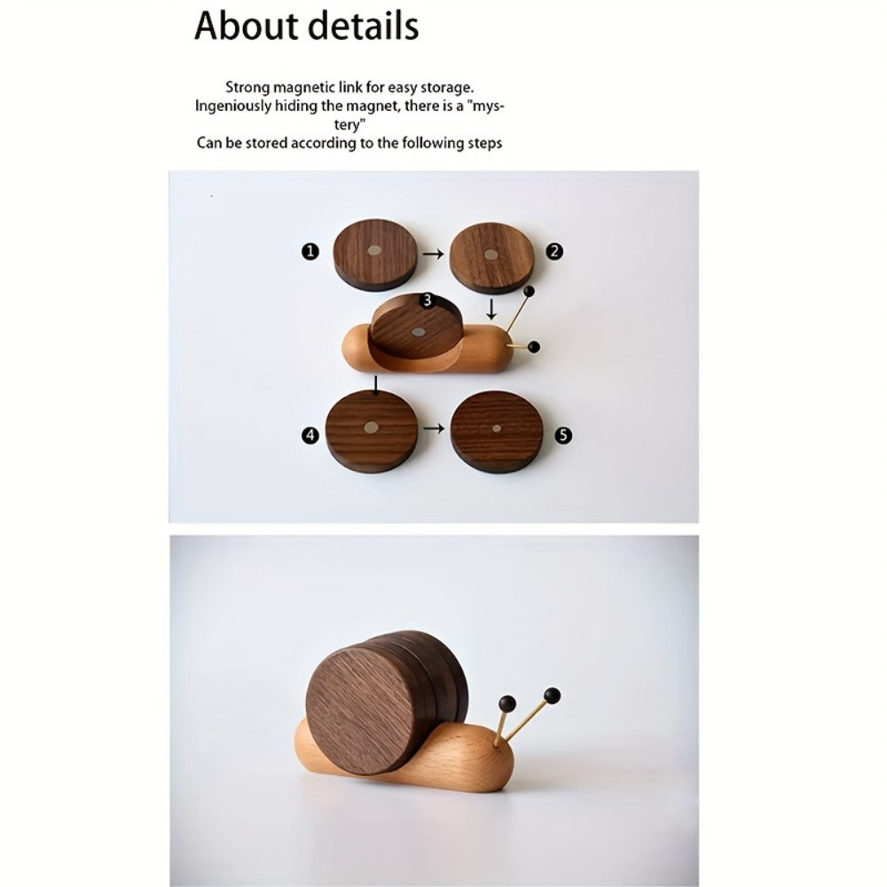 Wood Snail Coaster for Tea & Coffee | Cartoon Creative Heat Insulation Desk Decoration Coaster