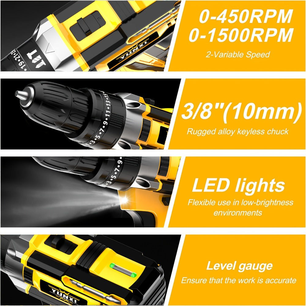 Cordless Impact Drill Set 21V ¨C Electric Power Drill with 2.0Ah Battery, Fast Charger, Screwdriver Bits, Work Light, Variable Speed & Torque Control for Home & Car Repair, Men's Gift