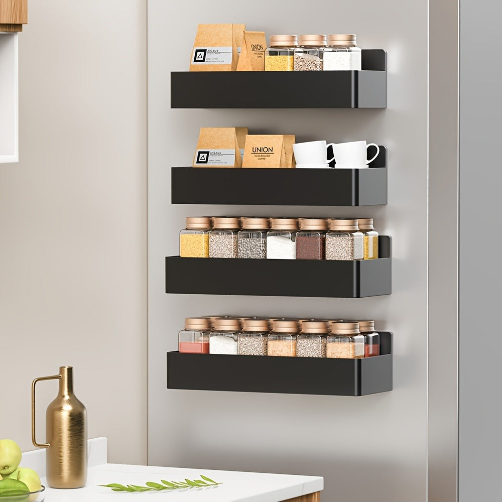 Magnetic Spice Rack for Refrigerator Wall Mounted Large Capacity Spice Organizer - Multifunctional Kitchen Storage Rack with Polished Finish, Easy Clean, Space Saving Fridge Spice Holder Black White