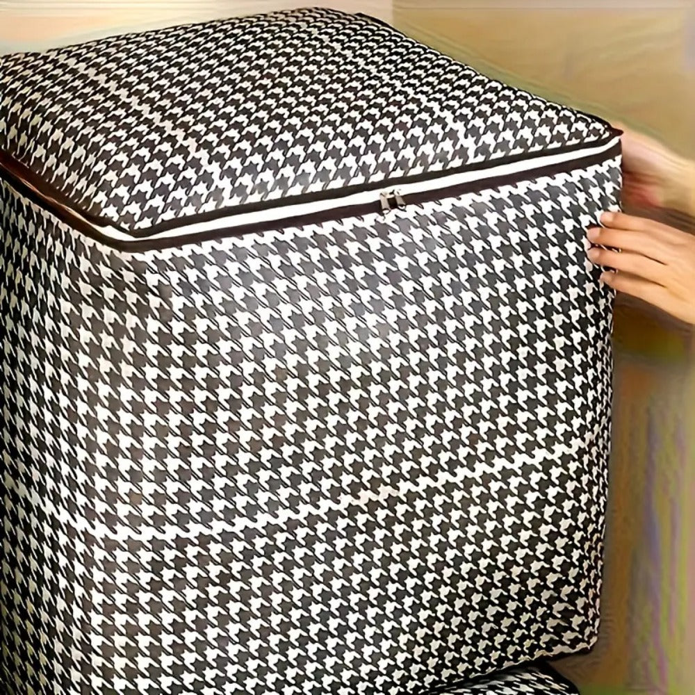 4pcs Large Storage Box Set with Lid & Handle ¨C Black White Checkered, Stackable, Thickened Lining, Double Zipper, Under-Bed & Moving Organizer
