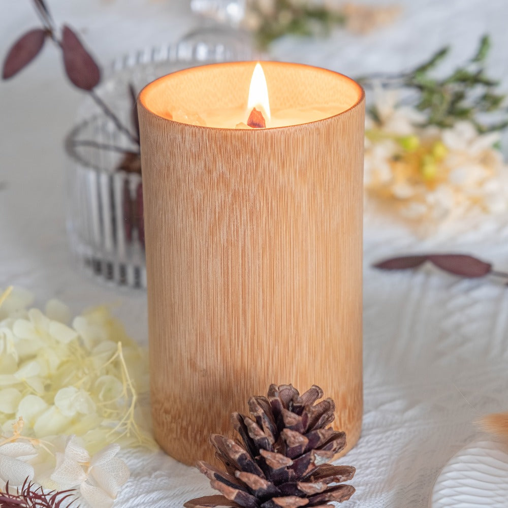 Scented Candles in Carbonized Bamboo Jar ¨C 60-Hour Long-Lasting Soy Wax Candle with Premium Fragrance ¨C Aromatherapy Gift for Home Decor, Spa, Housewarming, Christmas, Mom & Friends (8 Scents)