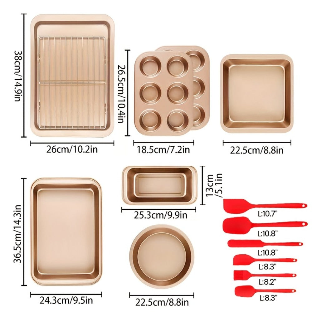 Nonstick Bakeware Set with Cooling Rack Cookie Sheet Cake Pans Loaf Muffin Pizza Pan Oven Safe Baking Pans Set for Kitchen 6 14 15 Piece