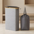 Slim Laundry Hamper with Lid & Removable Bag ¨C Foldable Narrow Clothes Basket with Bamboo Handles for Bathroom, Bedroom & Dorm ¨C 50L / 65L / 75L Space-Saving Collapsible Laundry Bin