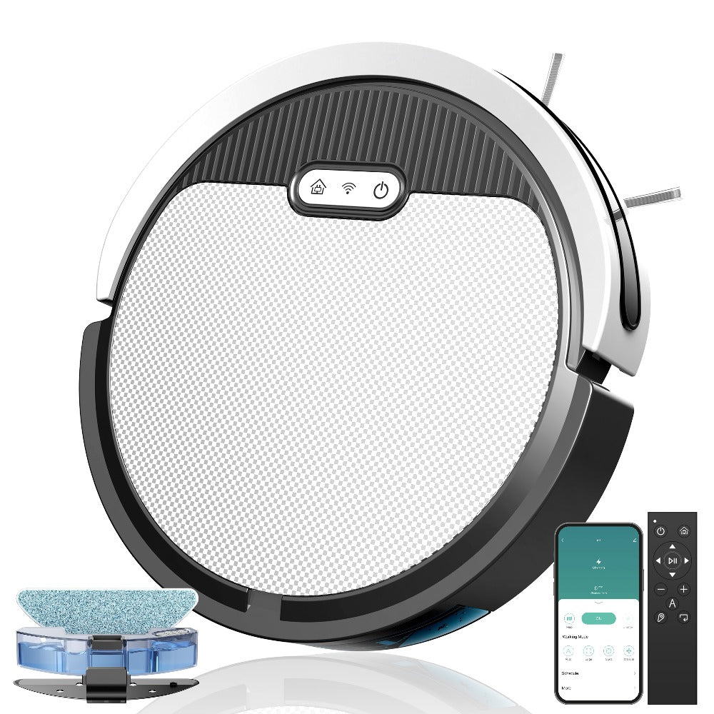 Robot Vacuum Cleaner Mop Combo 5000Pa Max Suction 2-in-1 with App & Voice Control - Scheduled Cleaning, Auto Recharge, for Pet Hair, Low Pile Carpet & Hard Floors, 12.2 inch Slim Design, Multiple Colors
