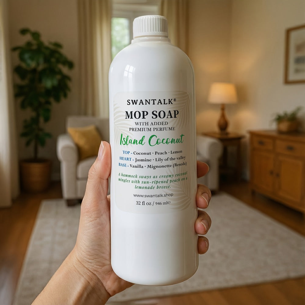 Concentrated Floor Cleaner 4X Formula 32 fl oz, SWANTALK Mop Soap Multi-Surface Streak-Free Floor Wash, Perfume-Inspired Deodorizing Cleaner, Pet Friendly ¨C Brazilian Breeze, Island Coconut, Pacific Linen