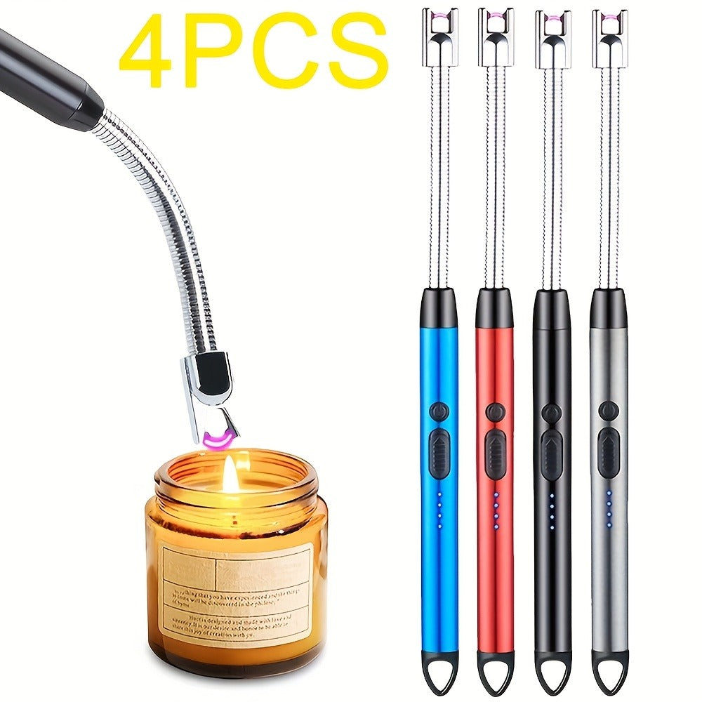 USB Rechargeable Arc Lighter 4-Pack Flameless Windproof Candle Lighter with Flexible Neck, 360¡ã Rotation, LED Battery Indicator & Safety Switch ¨C for Candles, Grill, Camping, BBQ, Aromatherapy