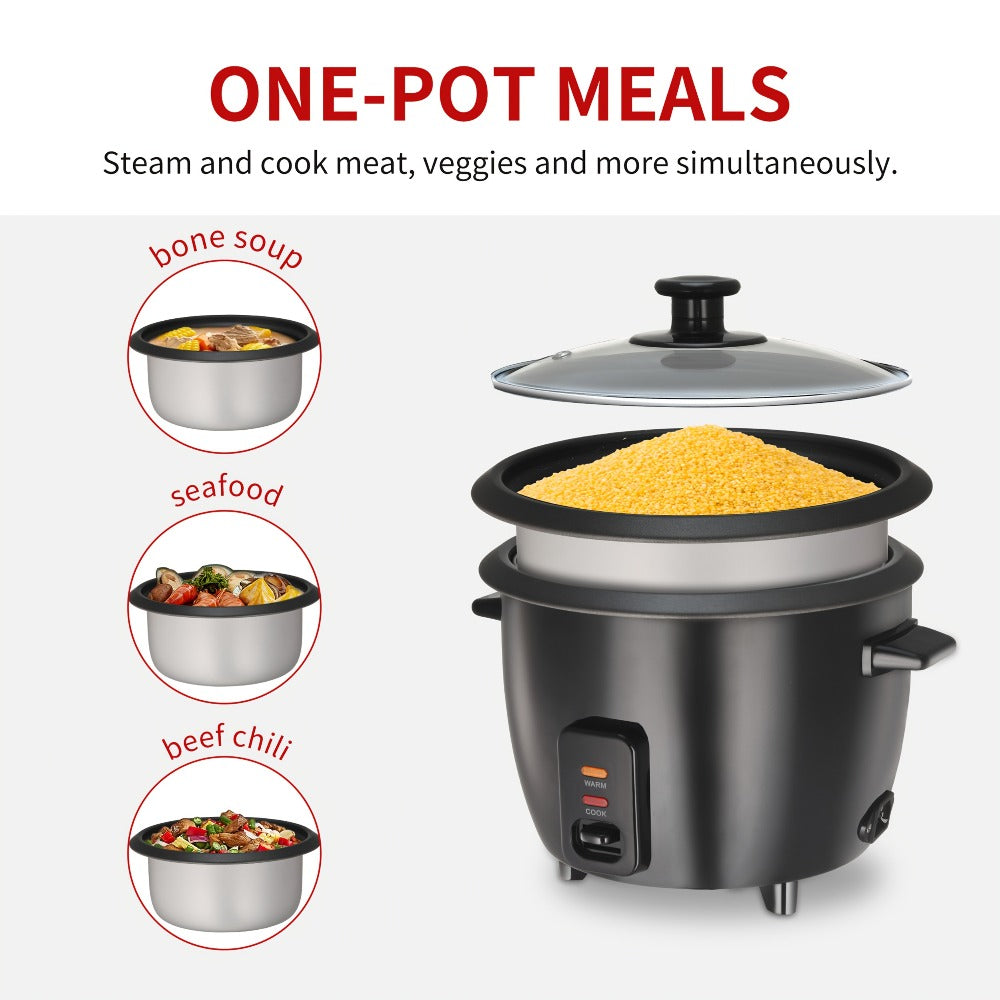 Rice Cooker 6-Cup Non-Stick with Yogurt Maker Function - 3-Cup Uncooked Grain Cooker with Removable Non-Stick Pot Auto Keep Warm One-Touch Operation, Compact Electric Rice Cooker for Home Dorm Office Black