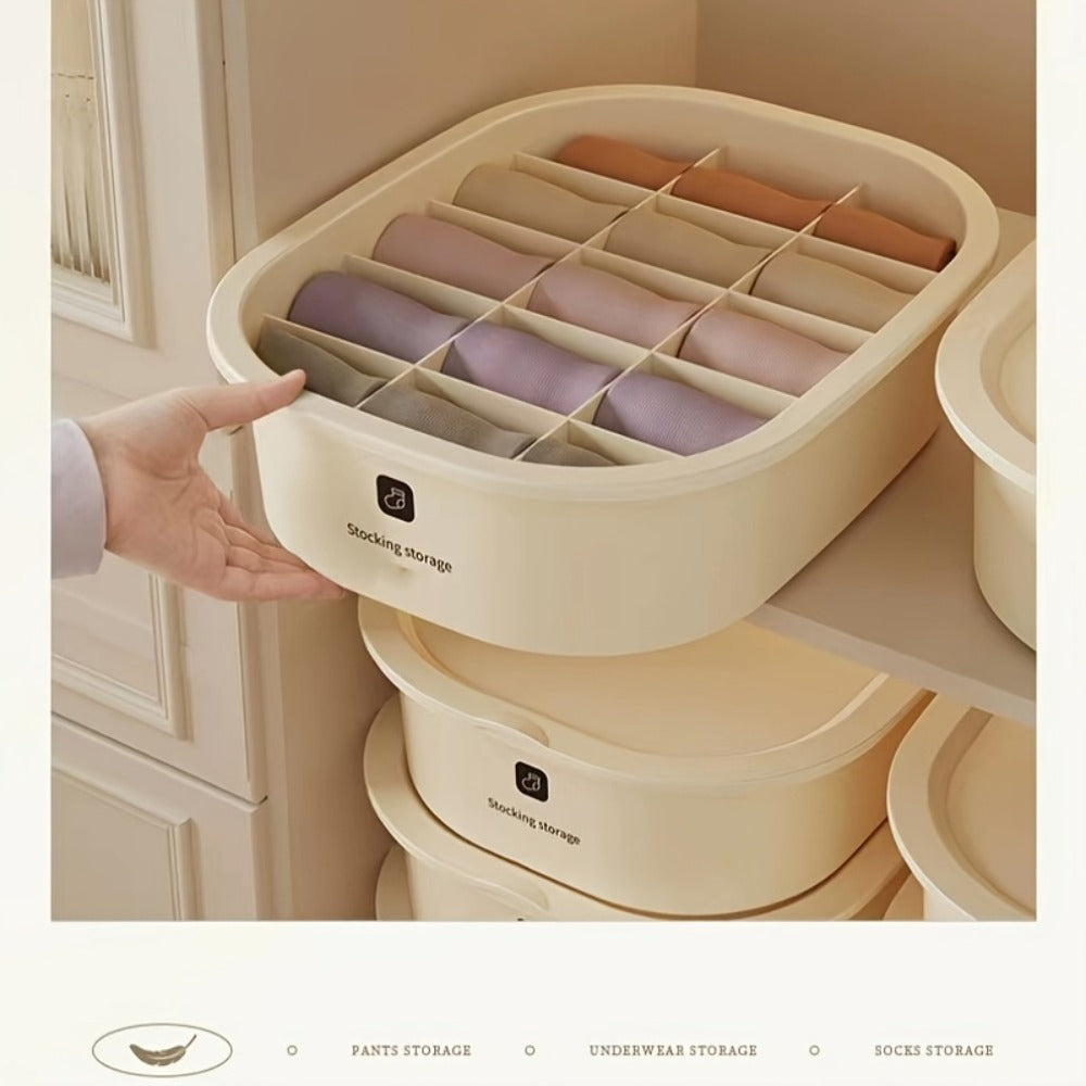 Drawer Organizer for Underwear Socks 3 Pack Closet Divider Storage Box Foldable Wardrobe Organizer Bins for Bras Ties Scarves Bedroom Dresser Dorm Beige