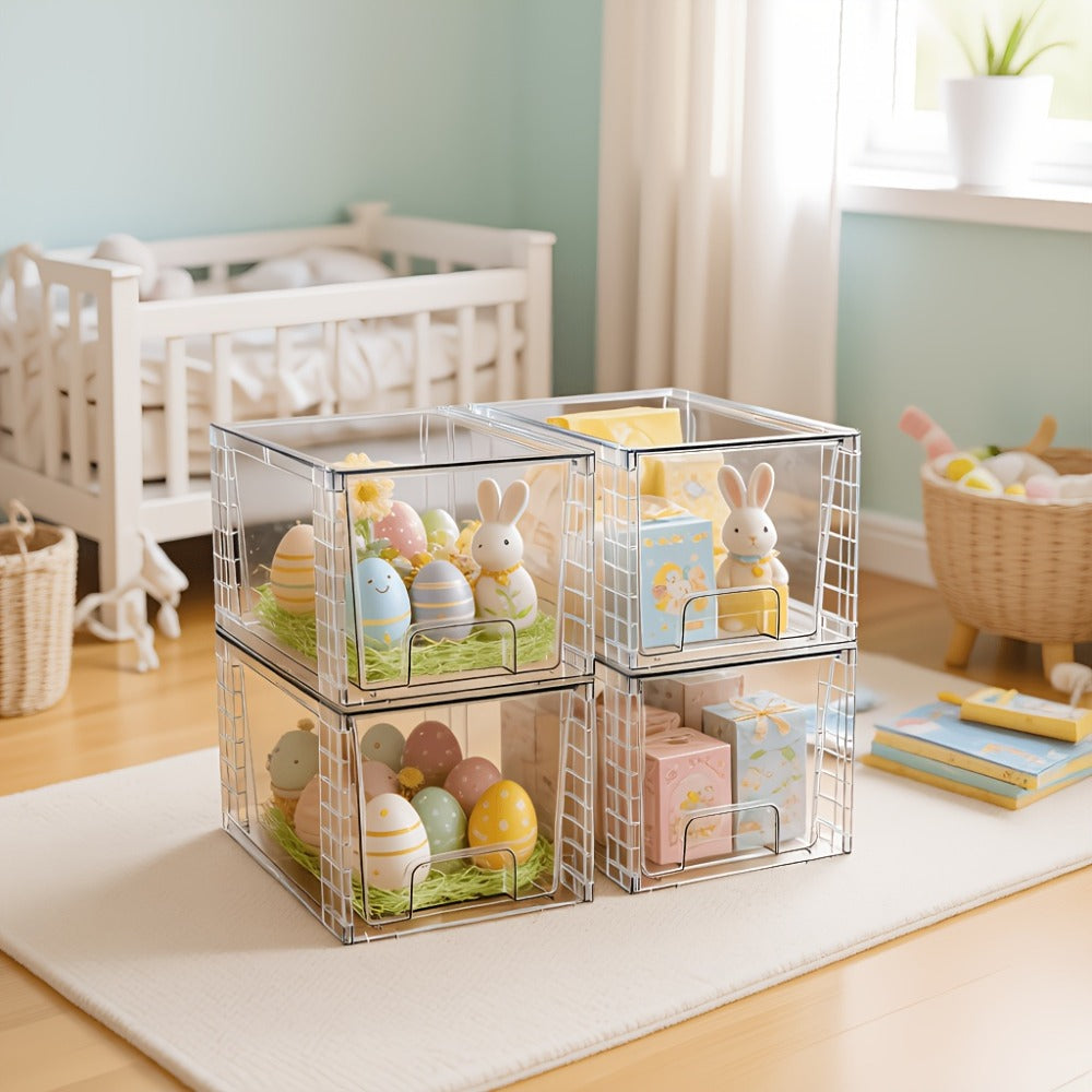 Stackable Storage Drawers Acrylic Drawer Organizer Cabinet | 4/6/8 Packs Plastic Bins for Bathroom Undersink Kitchen Pantry Makeup Organization Easy Assembly Modular Drawer Units