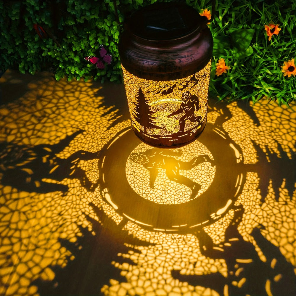 Solar Hanging Lantern Outdoor Bigfoot Design - LED Solar Metal Lantern Light for Patio Garden Lawn Tabletop Path, Bigfoot Sasquatch Decor, Halloween Christmas Autumn Decoration