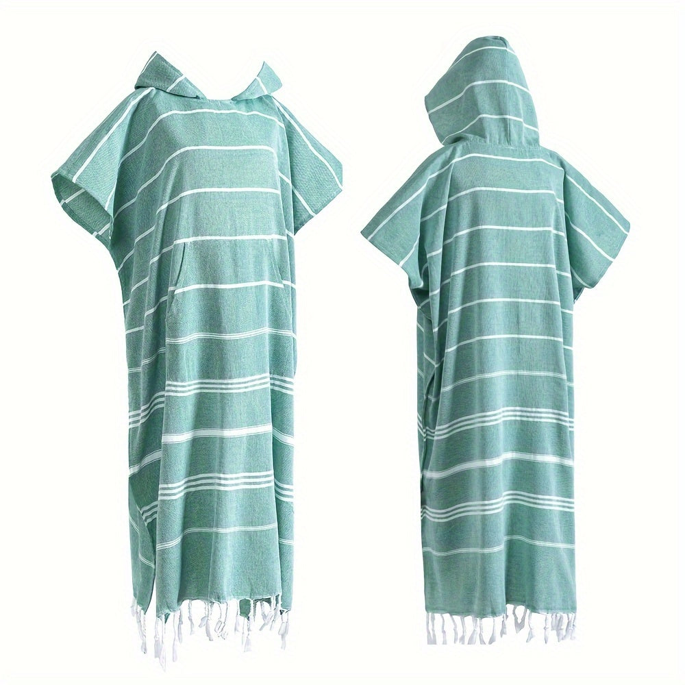 Hooded Beach Poncho Turkish Cotton Quick Dry Sandproof - Wearable Surf Changing Towel Lightweight Thin Bathrobe | S & L | Blue Green Purple Pink Gray | Swimming Diving Surfing Beach Essentials