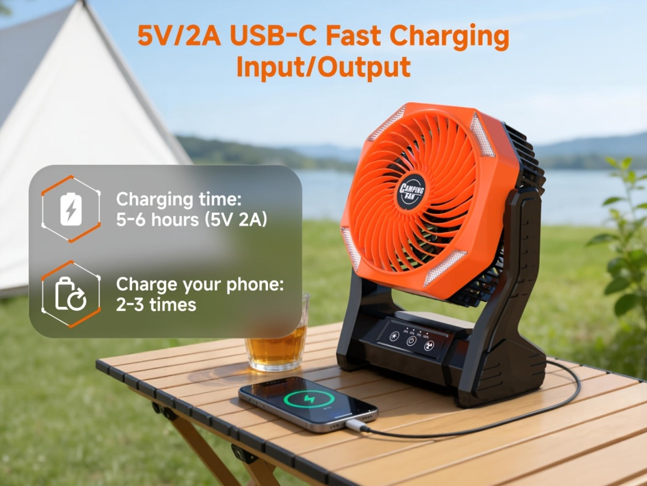 Camping Fan 20000mAh with LED Light and Brushless Motor, 4-Speed 180¡ã Oscillating Portable Outdoor Fan, 22-26H Long Runtime Anti-Slip Base, 3-in-1 Table Fan for Camping, Hiking, Picnic and Emergency