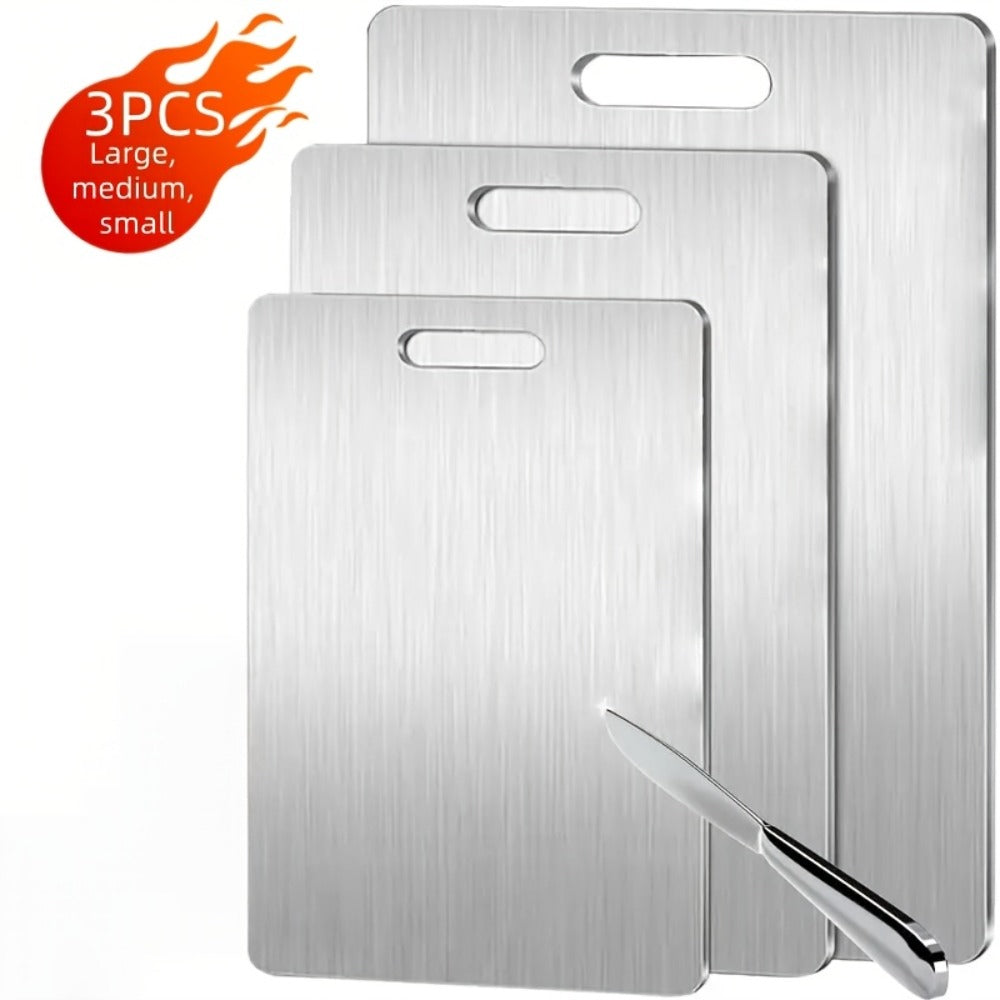 Titanium Cutting Board Set 3-Piece Pure Titanium Kitchen Cutting Boards Large Medium Small ¨C Double-Sided Durable Metal Cutting Board, Antibacterial & Easy to Clean, Professional Kitchen Chopping Board