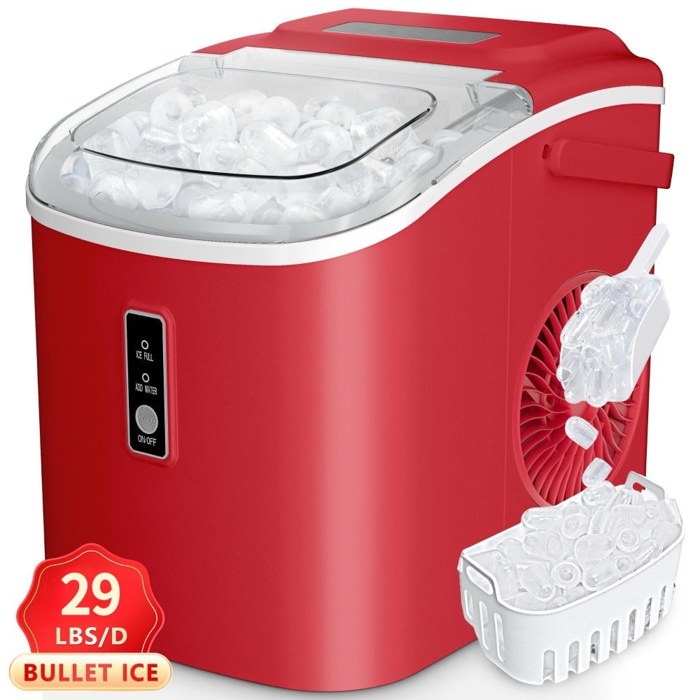 Self-Cleaning Ice Maker Countertop 8 Cubes in 6 Minutes, 2 Ice Sizes S/L, 26-29 Lbs Per Day, Smart ICE FULL & ADD WATER Indicators, Portable Handle, 6 Colors for Home Kitchen Camping RV