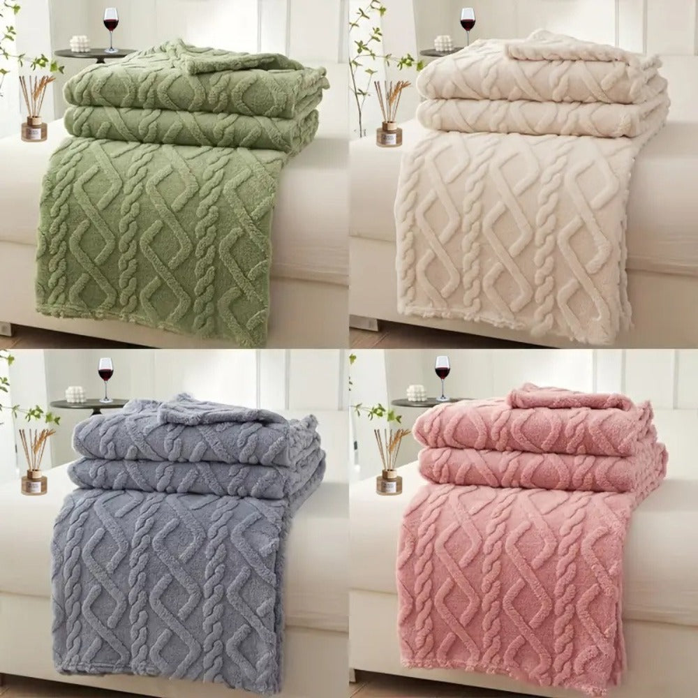 3D Plush Dense Weave Fleece Blanket ¨C Ultra-Soft Warm Throw for Bed, Couch, Travel & Outdoor, Air-Conditioning Friendly, 3 Colors, 2 Sizes
