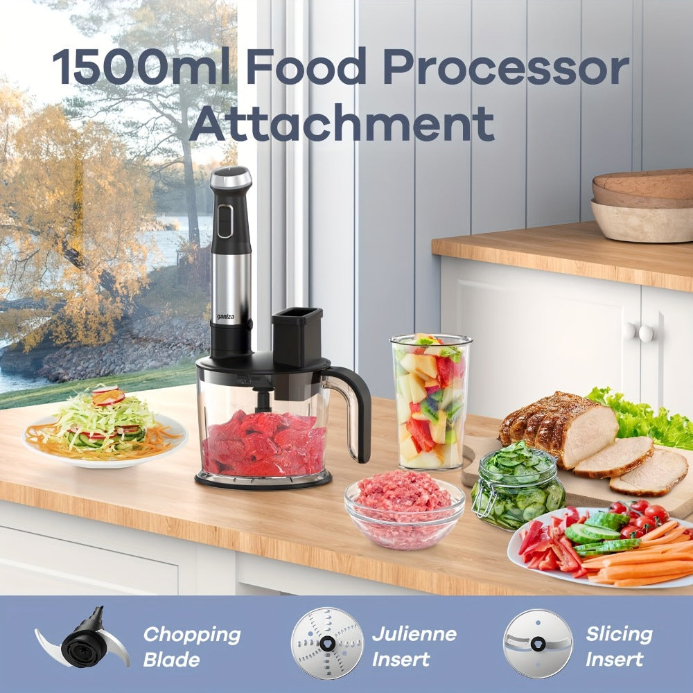 Immersion Blender 7-in-1 Hand Blender, 15-Speed & Turbo Mode, Stainless Steel Stick Blender with 50oz Food Processor, Whisk, Milk Frother & 4 More Attachments ¨C Complete Kitchen Blending Set