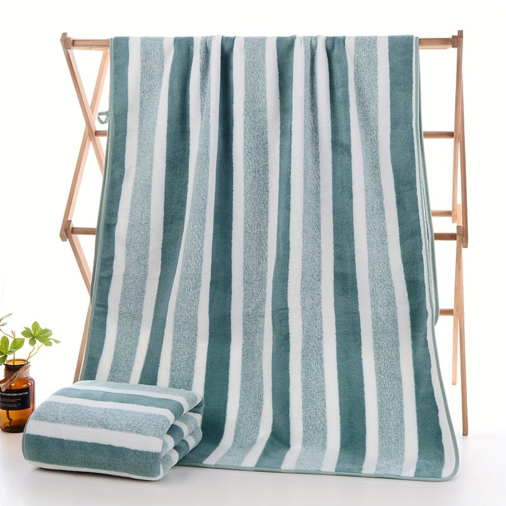 Striped Bath Towel Set 1 or 4 Pack 346GSM - 100% Polyester Super Soft Skin Friendly Absorbent Quick Dry | 70x140cm 27.6x55.1in | Green Gray Red Multi-Color | Home Bathroom Beach Essentials