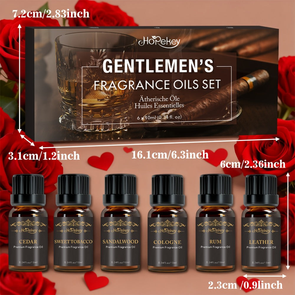 Essential Oil Set for Men 6 Pack 0.34oz Each Aromatherapy Oils for Diffuser Humidifier Skin Massage Valentines Day Gift Mature Masculine Scents