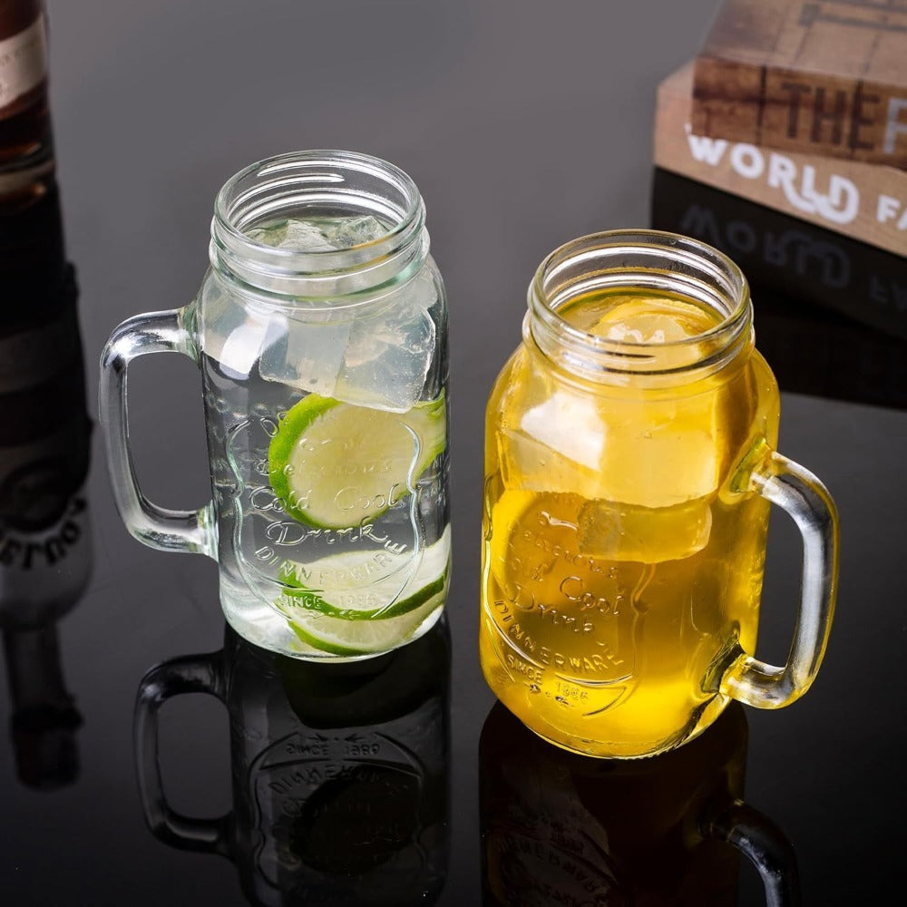 24oz Mason Jar Drinking Glasses with Handle 4 Pack ¨C Party Beverage Cups, Dishwasher Safe Glass Mugs