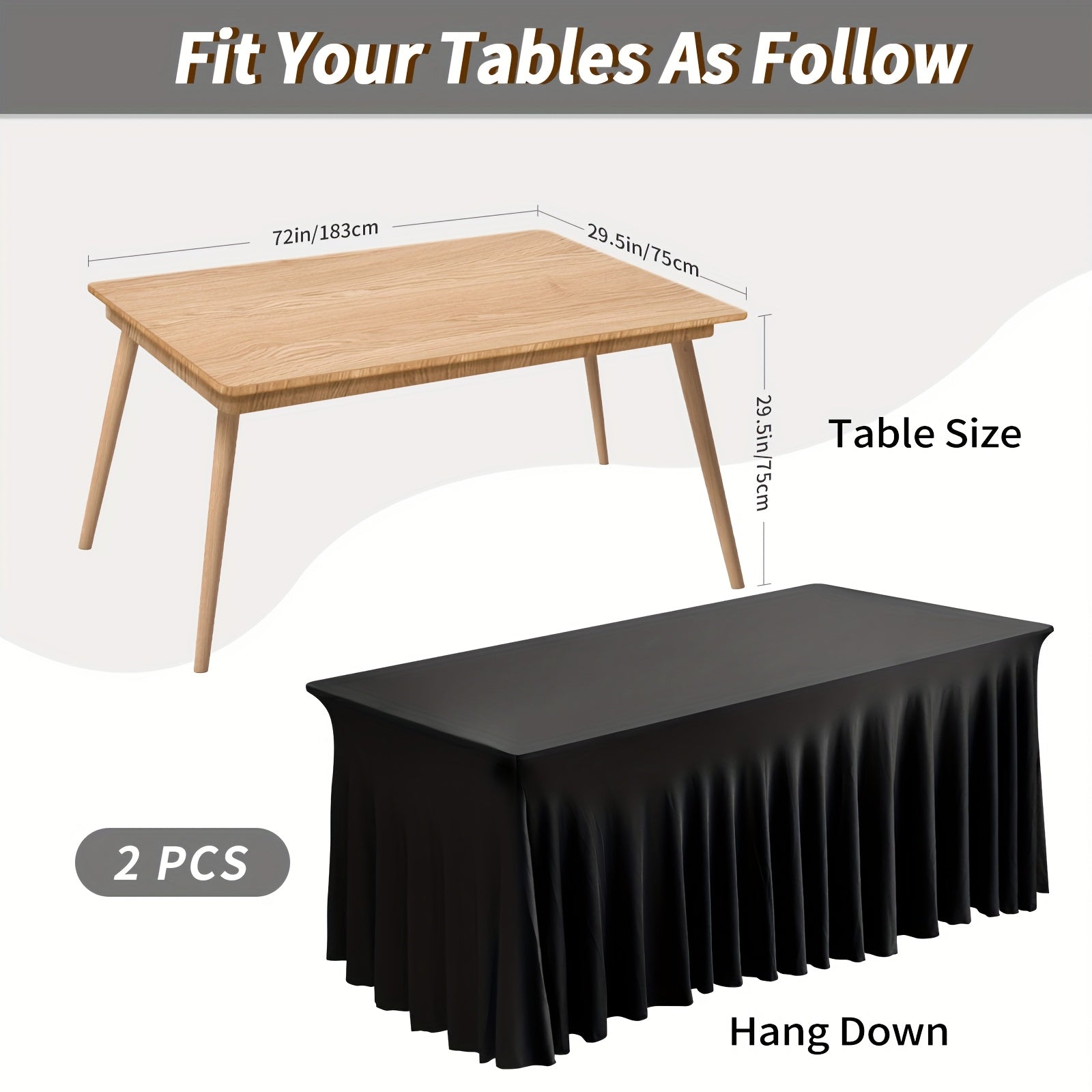 Table Skirts Tulle Table Cloth Rectangle 4ft 6ft Black White Non-Woven Fabric Table Skirt for Birthday Party Graduation Wedding Family Dinner Christmas Holiday Decoration