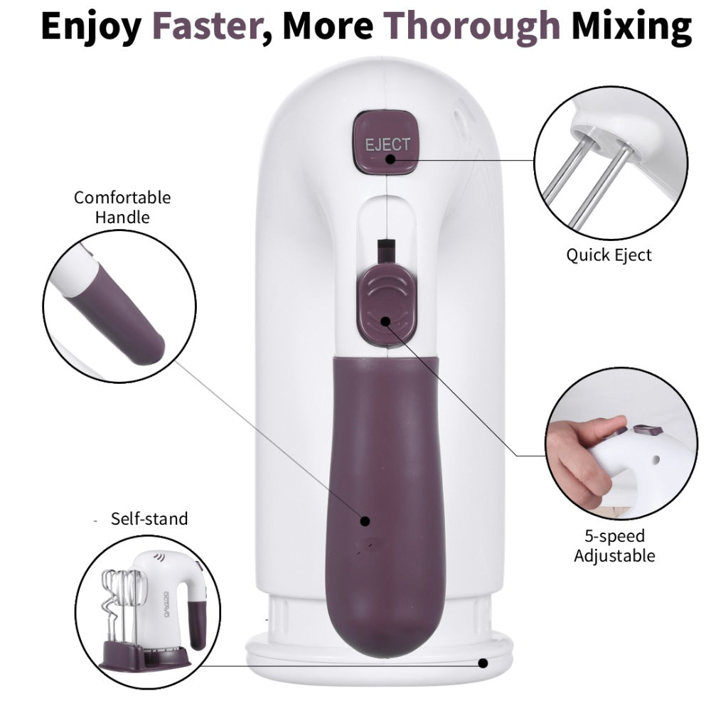 Hand Mixer Electric 400W with Storage Stand & 5-Speed Turbo Boost ¨C 5 Stainless Steel Attachments for Baking Cream Cake Dough Cookie