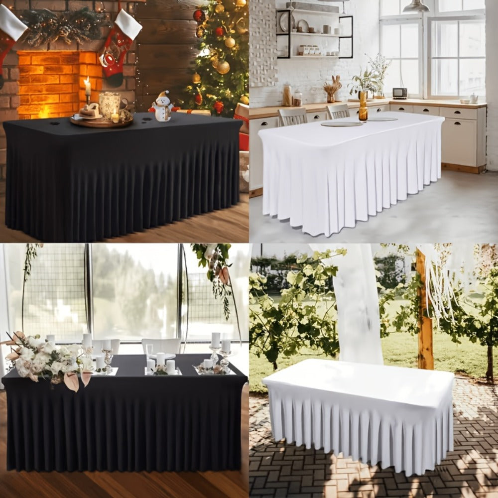 Tablecloth with Skirt for Rectangular Tables ¨C Anti-Wrinkle Table Cover in Black, White & Red, Elegant Table Skirt for Wedding, Birthday, Christmas, Halloween, Thanksgiving & Party Events, 1 or 2 Pack