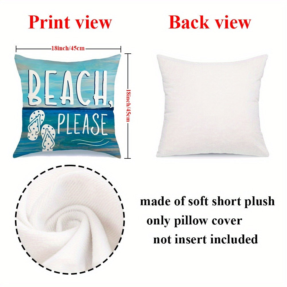 4pcs Ocean Beach Coastal Throw Pillow Covers 18x18in - Marine Life Shells Starfish Seahorse Turtle Decorative Pillowcase Set with Zipper Machine Washable for Summer Home Decor