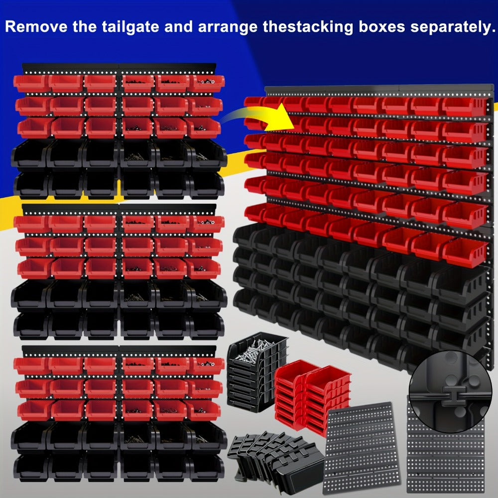 Wall Mounted Storage Bin Rack System ¨C Heavy Duty Small Parts Organizer for Screws, Nuts, Bolts & Nails | Stackable Garage Workshop Tool Storage Rack | 30/60/90 Bins Hardware Organizer