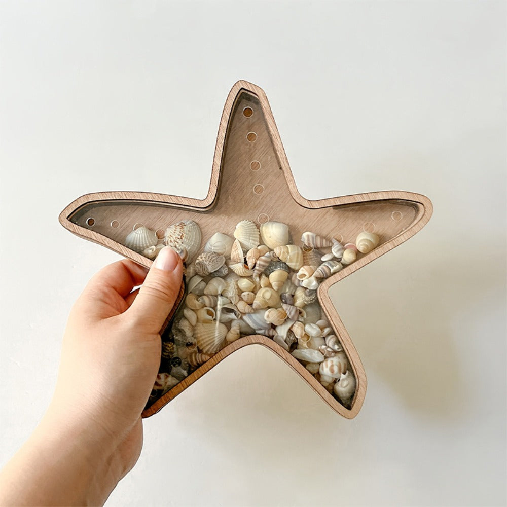 Wooden Starfish Tray ¨C Ocean-Themed Organizer Dish for Desk & Dresser, Display Crystals Shells Agates, Nautical Home Decor, Thoughtful Beach House Gift for Holiday Season