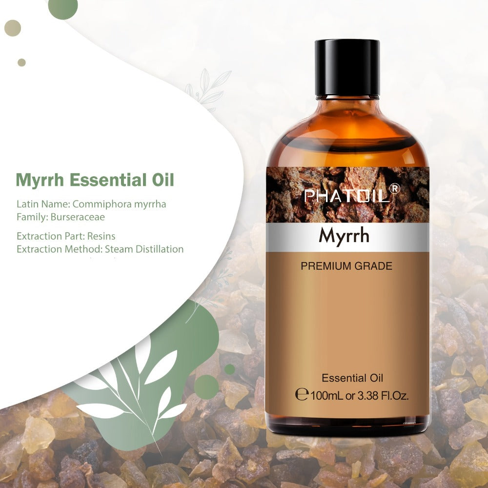 Myrrh Essential Oil 100ml ¨C Pure Undiluted Therapeutic Grade Natural Oil for Diffuser, Humidifier, Candle Making & Skincare | Long-Lasting Aroma, No Additives