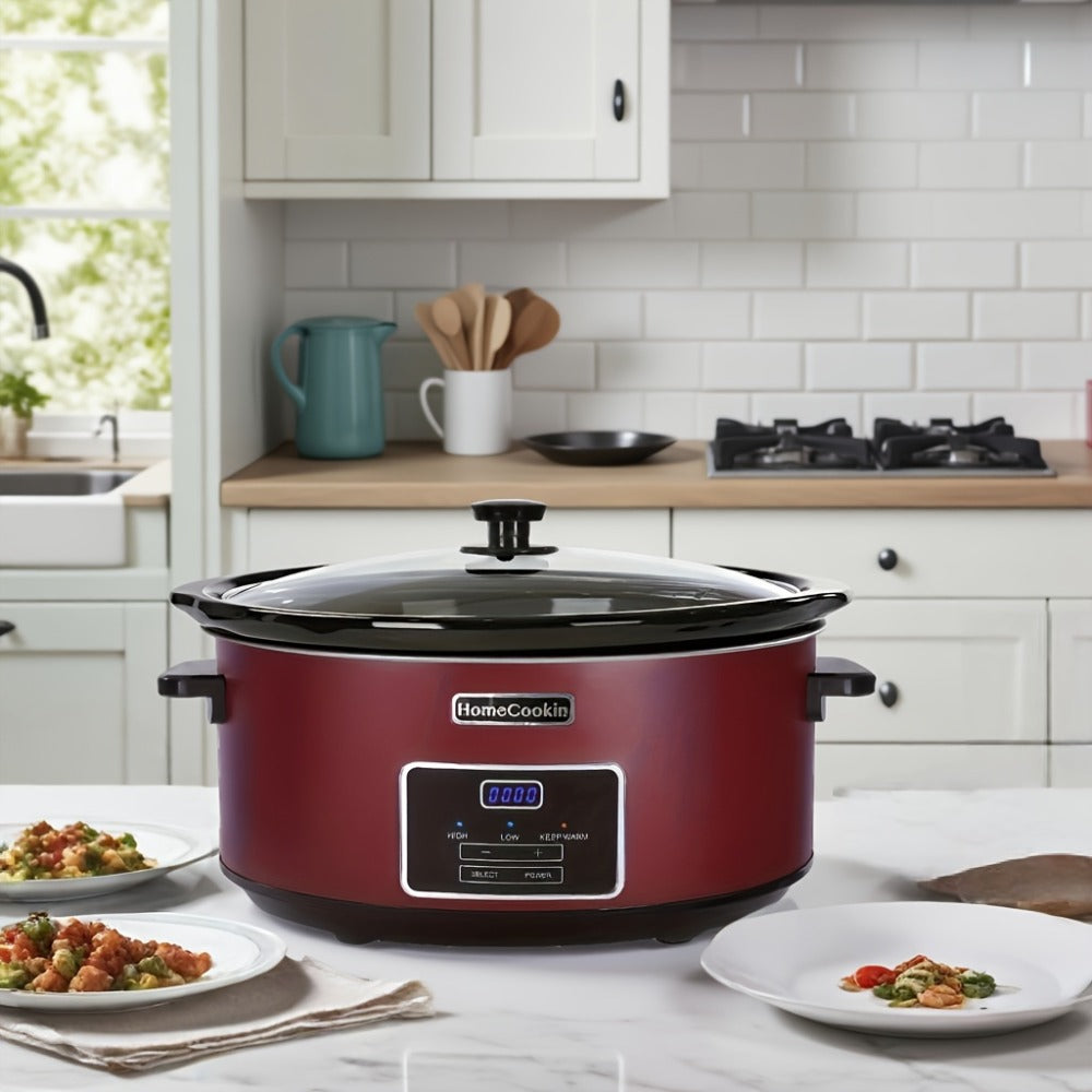 Digital Slow Cooker 6 & 7 Quart Programmable with Non-stick Ceramic Bowl, Countdown Timer & Keep Warm ¨C Oval Glass Lid Crock Pot for Family Meals Soups Stews Holiday Cooking