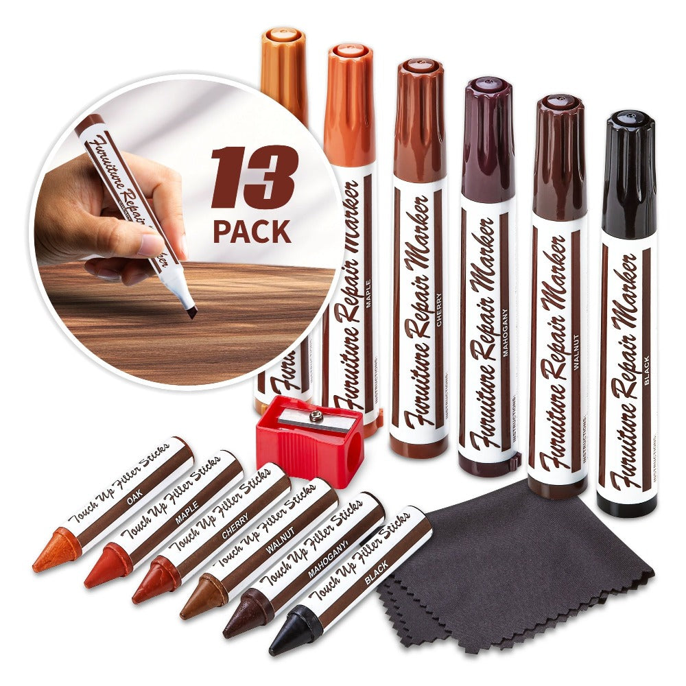 Wood Scratch Repair Kit Furniture Touch Up Markers Scratch Stain Repair Pens for Wood Furniture Tables Desks Floors Bedposts Cabinets Dark Light Mixed Colors 13 PC or 34 PC Carpenter Essential