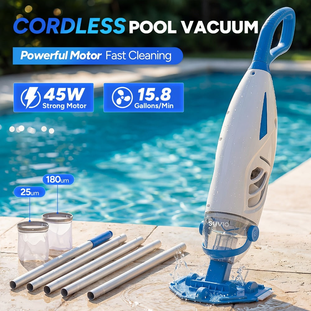 Cordless Pool Vacuum Cleaner 15.8 GPM Suction, 60-Min Runtime, Telescopic Pole, Handheld Rechargeable Pool Cleaner for Inground & Above Ground Pools, Removes Leaves Insects Debris, Summer Essential