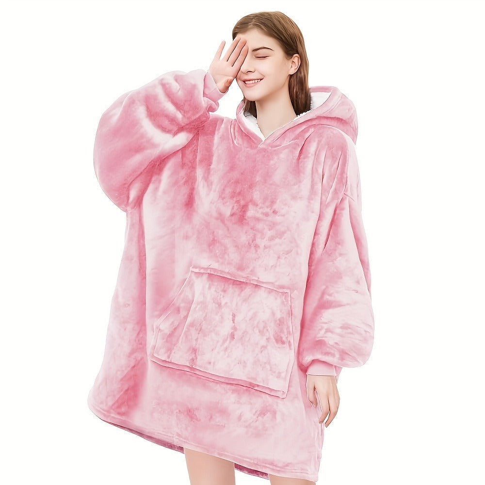 Reversible Hooded Wearable Blanket ¨C Double-Sided Coral Fleece Suede Hoodie with Kangaroo Pocket, Machine Washable, 6 Colors