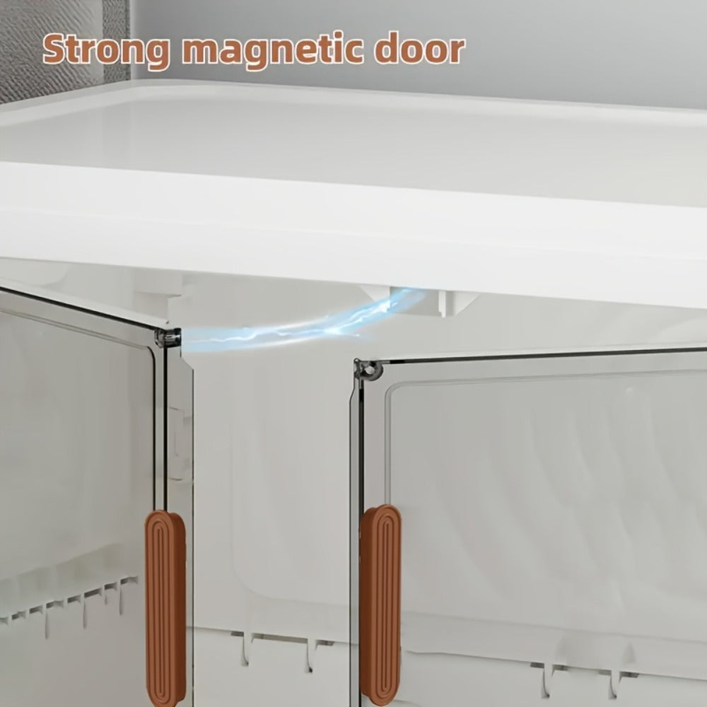 Folding Storage Cabinet 1-6 Tier Collapsible Stackable Organizer with Wheels and Lids - Extra Large Foldable Storage Locker for Closet Bedroom Office Kitchen 50CM Wide