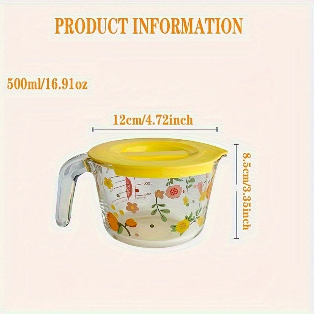 Glass Measuring Cup Floral Pattern Transparent Microwave Oven Freezer Safe 13.56 oz 16.91 oz Heat Resistant Borosilicate Glass Kitchen Baking Liquid Measuring Cup
