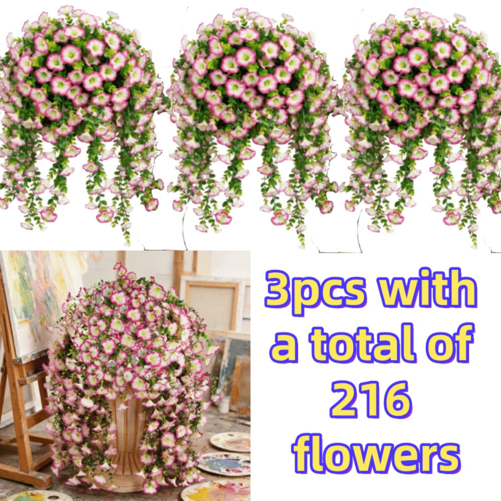 Artificial Rose Vine Hanging Garland 3pcs 216 Flowers - High-Density UV-Resistant Faux Rose Flower Vines with Realistic Roses & Foliage for Garden, Wedding, Porch, Terrace & Wall Decor, Multiple Colors
