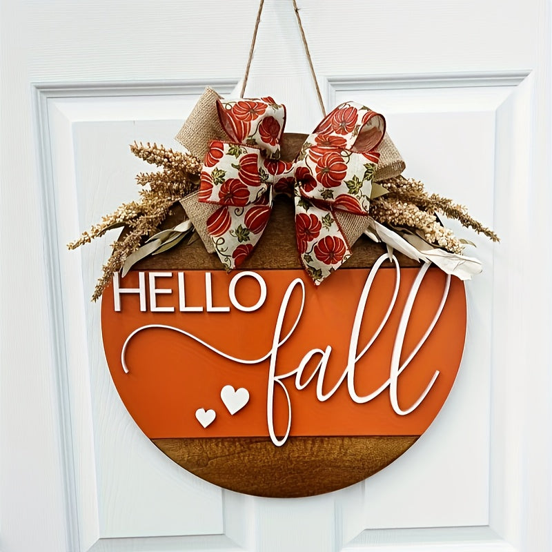 Hello Fall 3D Door Hanger ¨C Autumn Harvest Pumpkin Wheat Bow Fall Wreath Door Sign Seasonal Home Decor
