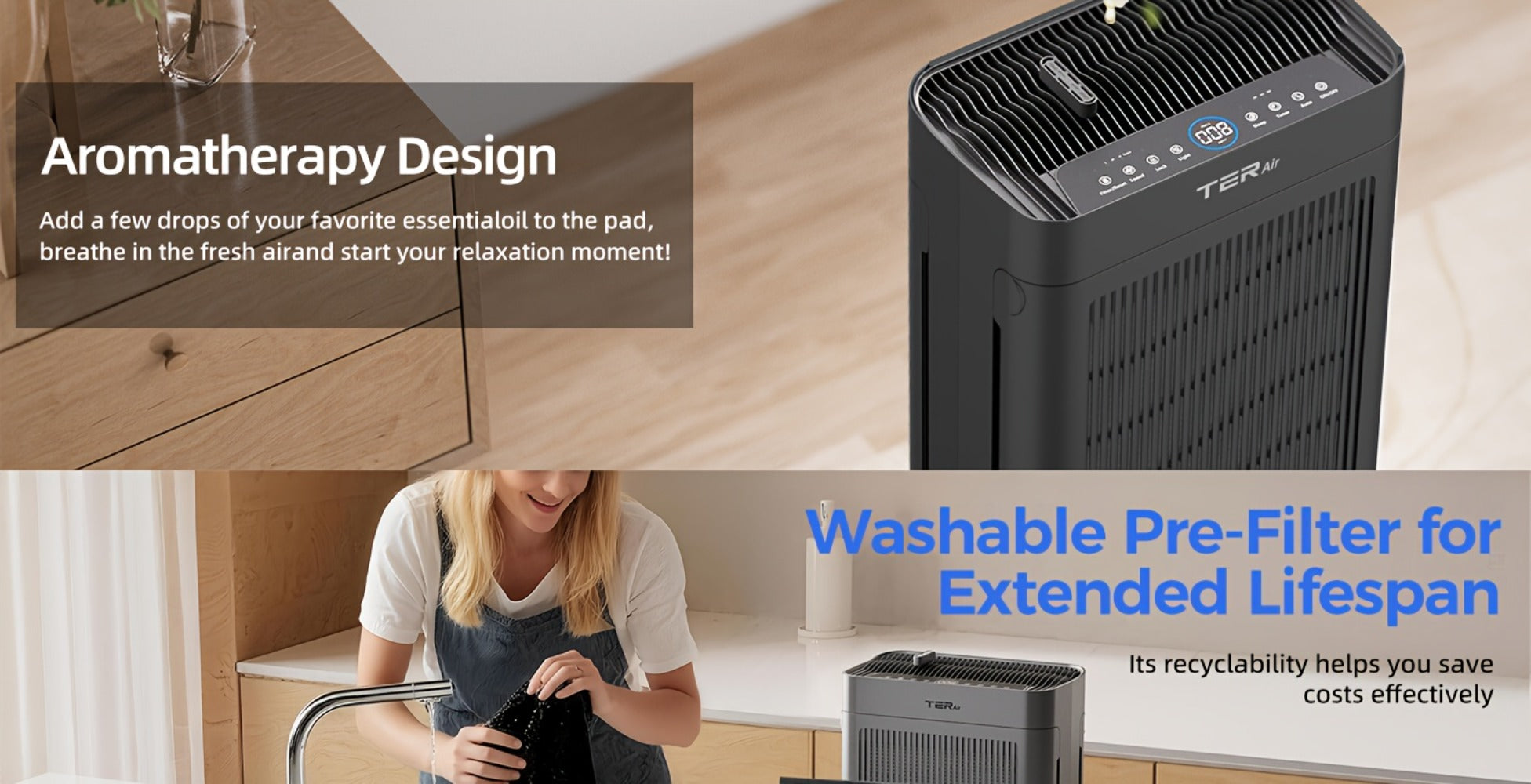 H13 HEPA Air Purifier for Large Room Up to 2500 Sq Ft | Double-Sided Washable Filter, PM2.5 Sensor, 22dB Ultra-Quiet | Air Cleaner for Dust, Pets, Smoke & Pollen | Bedroom & Home | White & Grey